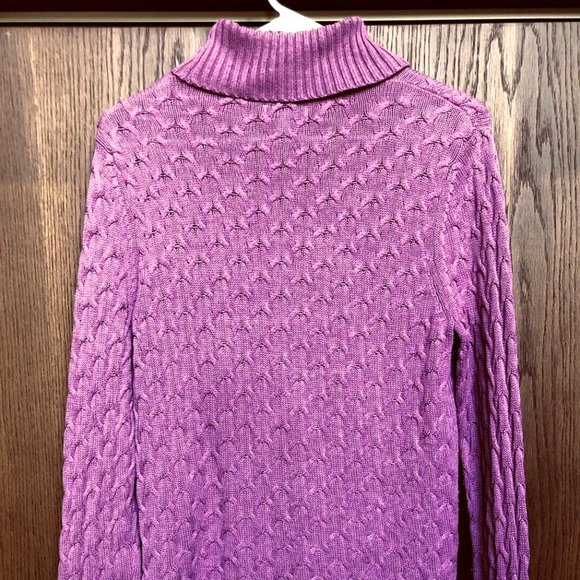 Croft & Barrow Women's Cable Knit Ribbed Turtleneck Sweater Medium Purple Cotton - Picture 13 of 15